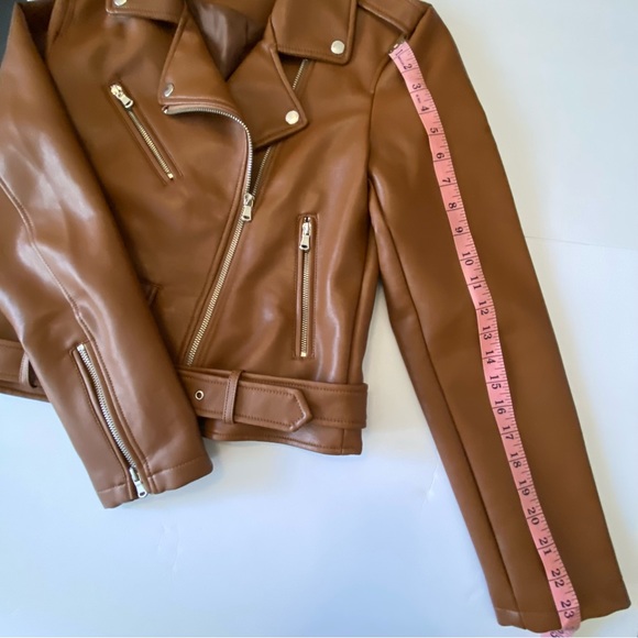 NWOT Rebecca Minkoff Cognac Tan Faux Leather Moto Biker Zipper Jacket Size Small - Picture 10 of 10